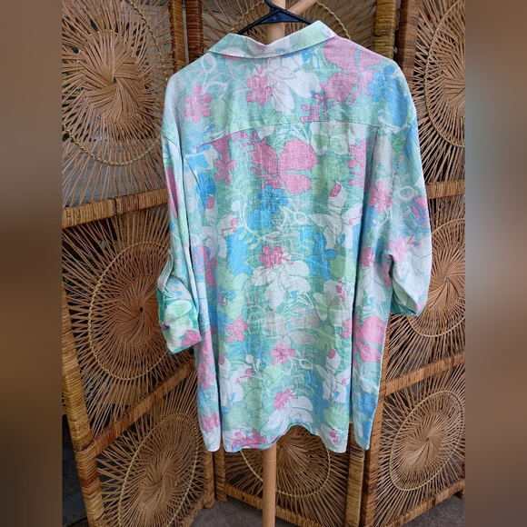 Ocean & Coast Floral Button-Up 100% Linen Shirt XXL - Picture 4 of 5
